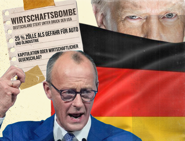 Ein Lkw steht an der kanadisch-amerikanischen Grenze